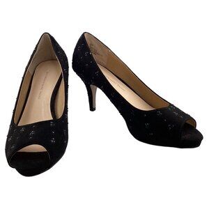 Luxe By Carmen Marc Valvo Heels Size 8 Faith Womens‎ Black Peep Toe Beaded